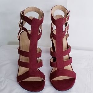 Charlotte Russe Womens Burgundy Ankle Buckle Strappy High Heel Sandal Shoes Sz 9